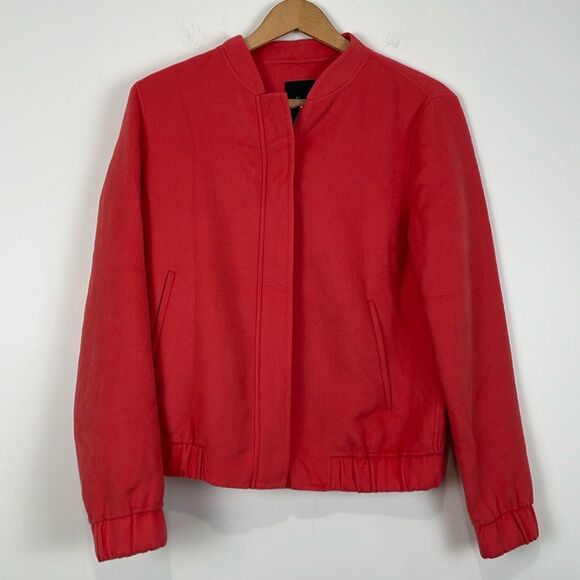 Massimo Dutti Wool Blend Bomber Style Jacket Women’s Small Zipper Front Orange - Picture 1 of 7